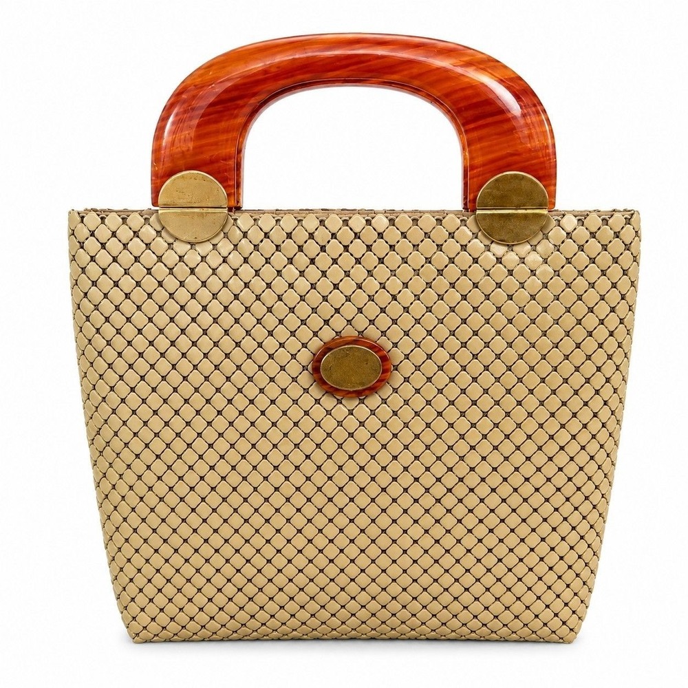Vintage 1940s Whiting & Davis Cream Mesh Handbag Tortoiseshell Lucite Handle